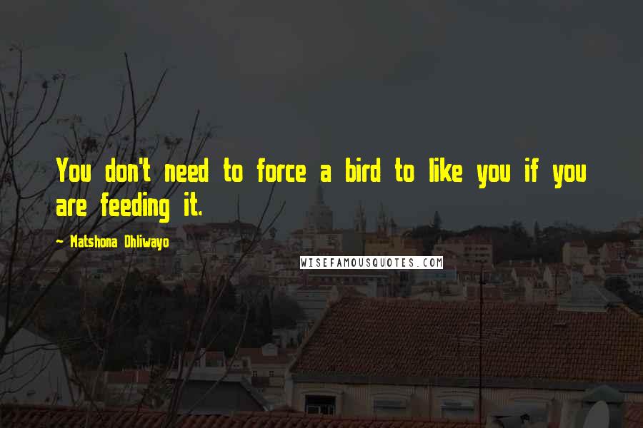 Matshona Dhliwayo Quotes: You don't need to force a bird to like you if you are feeding it.