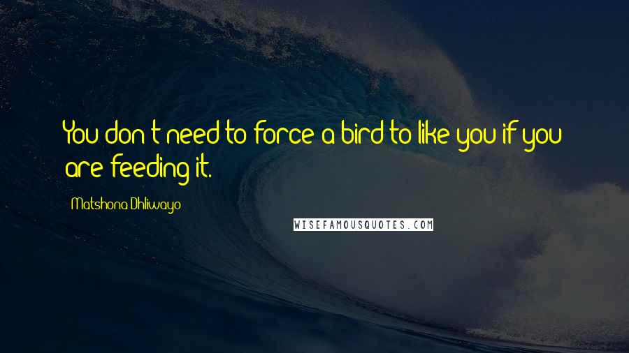 Matshona Dhliwayo Quotes: You don't need to force a bird to like you if you are feeding it.