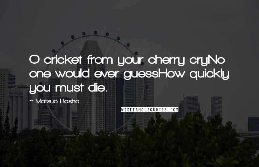 Matsuo Basho Quotes: O cricket from your cherry cryNo one would ever guessHow quickly you must die.