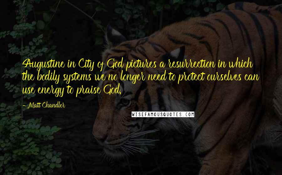 Matt Chandler Quotes: Augustine in City of God pictures a resurrection in which the bodily systems we no longer need to protect ourselves can use energy to praise God.