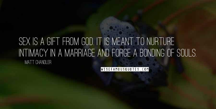 Matt Chandler Quotes: Sex is a gift from God. It is meant to nurture intimacy in a marriage and forge a bonding of souls.