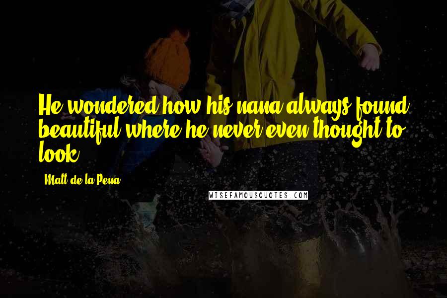 Matt De La Pena Quotes: He wondered how his nana always found beautiful where he never even thought to look.