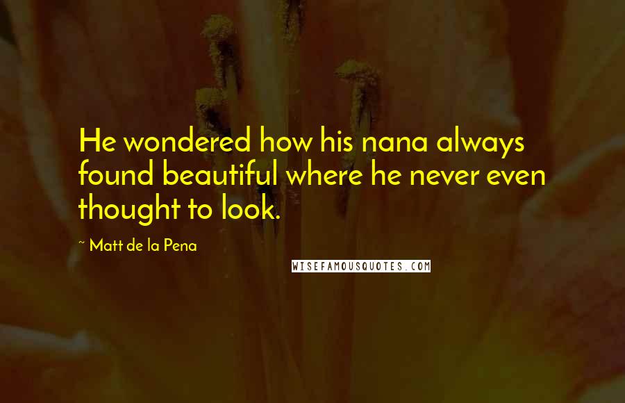 Matt De La Pena Quotes: He wondered how his nana always found beautiful where he never even thought to look.