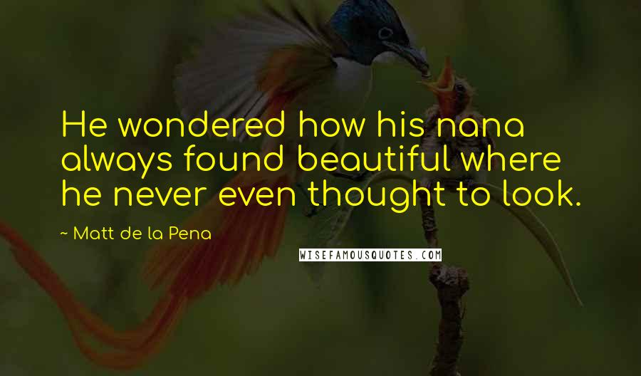 Matt De La Pena Quotes: He wondered how his nana always found beautiful where he never even thought to look.