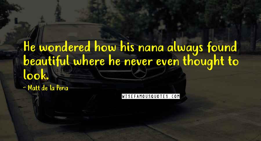 Matt De La Pena Quotes: He wondered how his nana always found beautiful where he never even thought to look.
