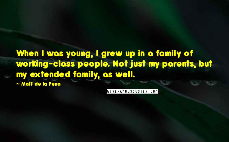 Matt De La Pena Quotes: When I was young, I grew up in a family of working-class people. Not just my parents, but my extended family, as well.