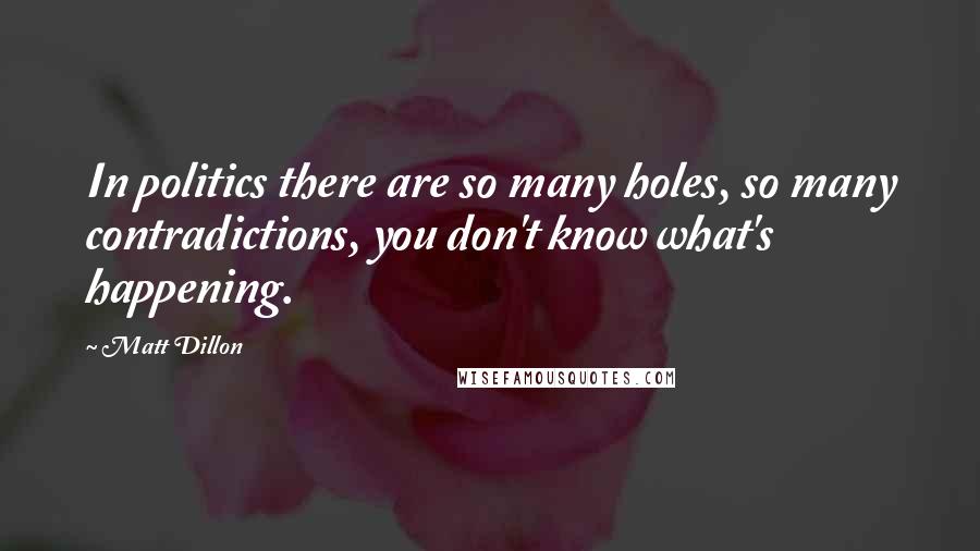 Matt Dillon Quotes: In politics there are so many holes, so many contradictions, you don't know what's happening.