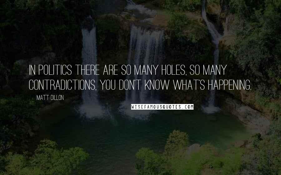 Matt Dillon Quotes: In politics there are so many holes, so many contradictions, you don't know what's happening.