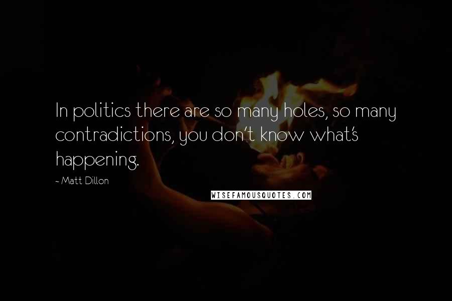 Matt Dillon Quotes: In politics there are so many holes, so many contradictions, you don't know what's happening.