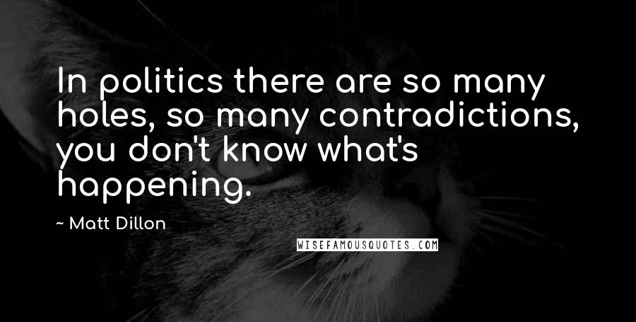 Matt Dillon Quotes: In politics there are so many holes, so many contradictions, you don't know what's happening.