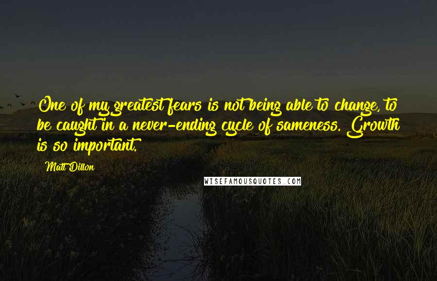 Matt Dillon Quotes: One of my greatest fears is not being able to change, to be caught in a never-ending cycle of sameness. Growth is so important.