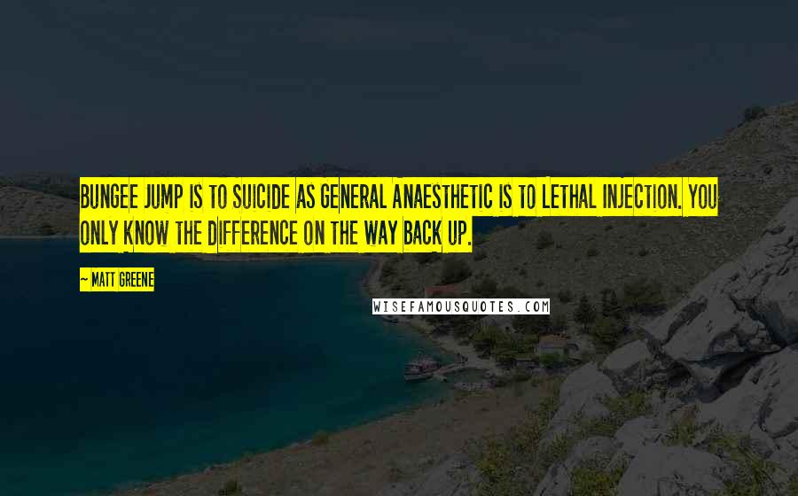 Matt Greene Quotes: Bungee Jump is to Suicide as General Anaesthetic is to Lethal Injection. You only know the difference on the way back up.