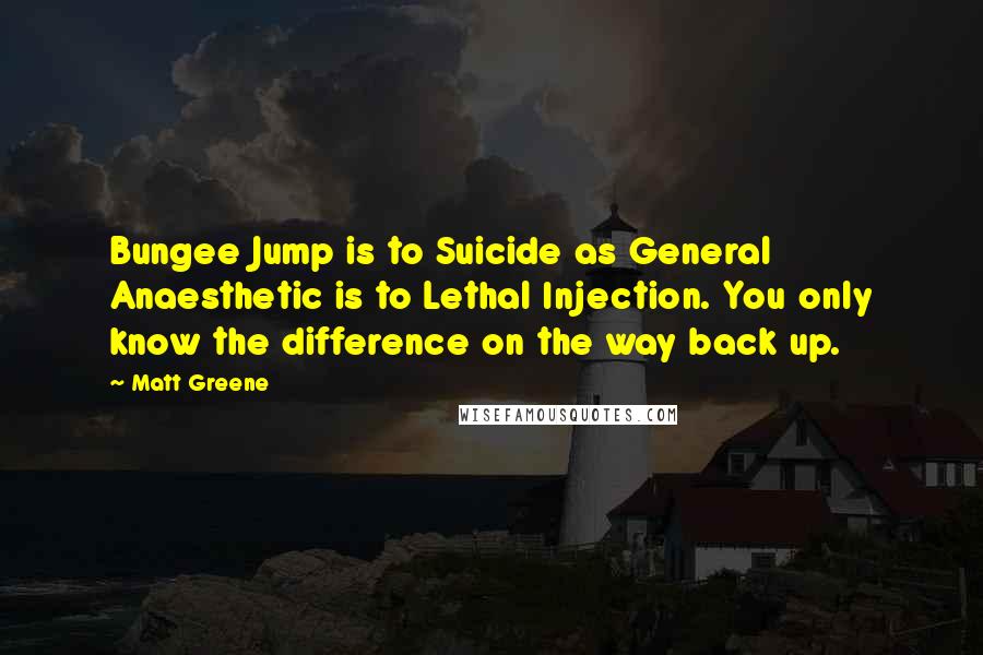 Matt Greene Quotes: Bungee Jump is to Suicide as General Anaesthetic is to Lethal Injection. You only know the difference on the way back up.