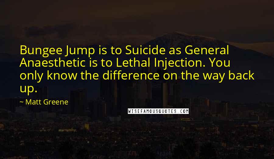 Matt Greene Quotes: Bungee Jump is to Suicide as General Anaesthetic is to Lethal Injection. You only know the difference on the way back up.