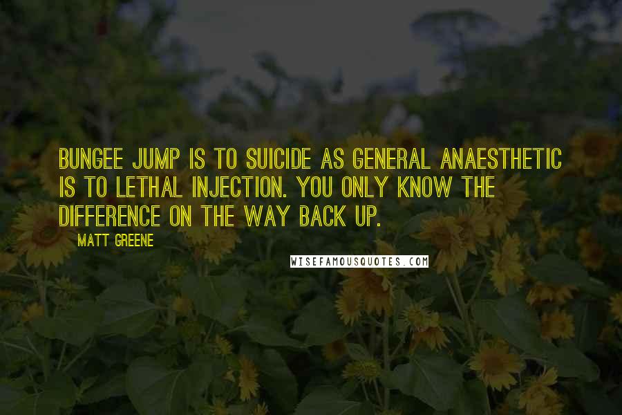 Matt Greene Quotes: Bungee Jump is to Suicide as General Anaesthetic is to Lethal Injection. You only know the difference on the way back up.