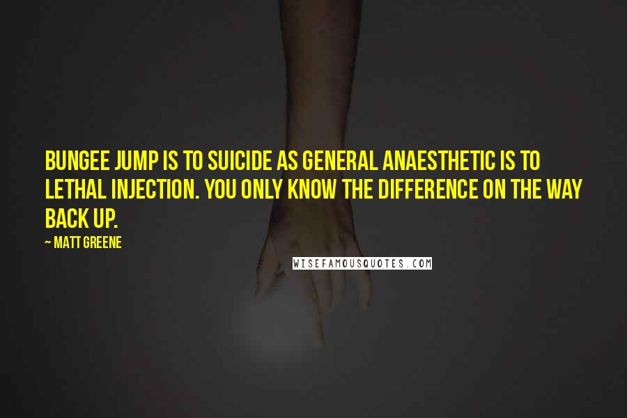 Matt Greene Quotes: Bungee Jump is to Suicide as General Anaesthetic is to Lethal Injection. You only know the difference on the way back up.