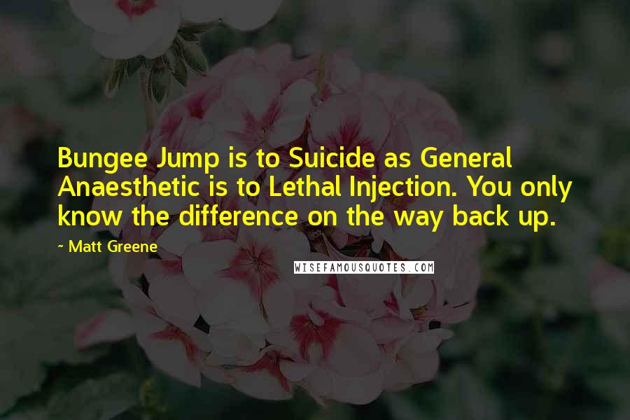 Matt Greene Quotes: Bungee Jump is to Suicide as General Anaesthetic is to Lethal Injection. You only know the difference on the way back up.