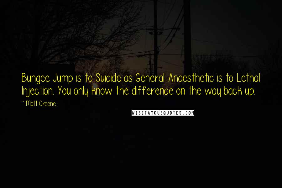 Matt Greene Quotes: Bungee Jump is to Suicide as General Anaesthetic is to Lethal Injection. You only know the difference on the way back up.