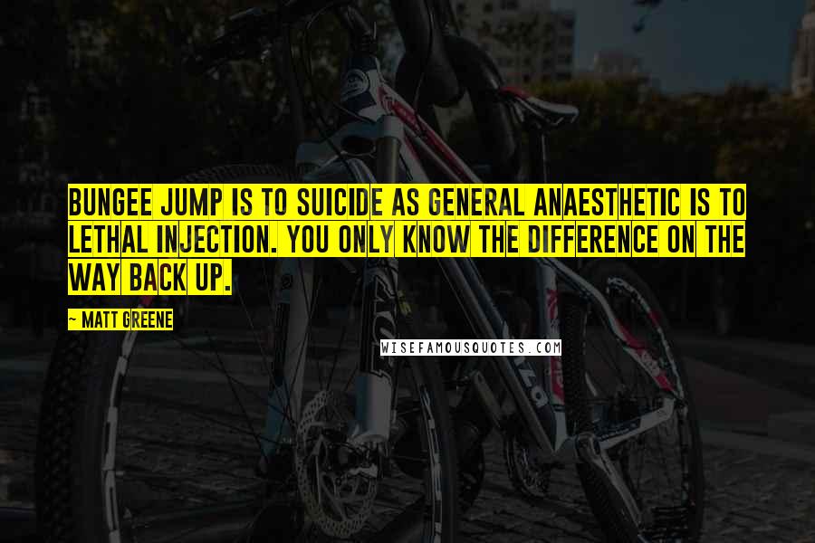 Matt Greene Quotes: Bungee Jump is to Suicide as General Anaesthetic is to Lethal Injection. You only know the difference on the way back up.