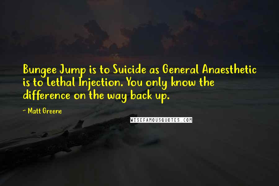 Matt Greene Quotes: Bungee Jump is to Suicide as General Anaesthetic is to Lethal Injection. You only know the difference on the way back up.