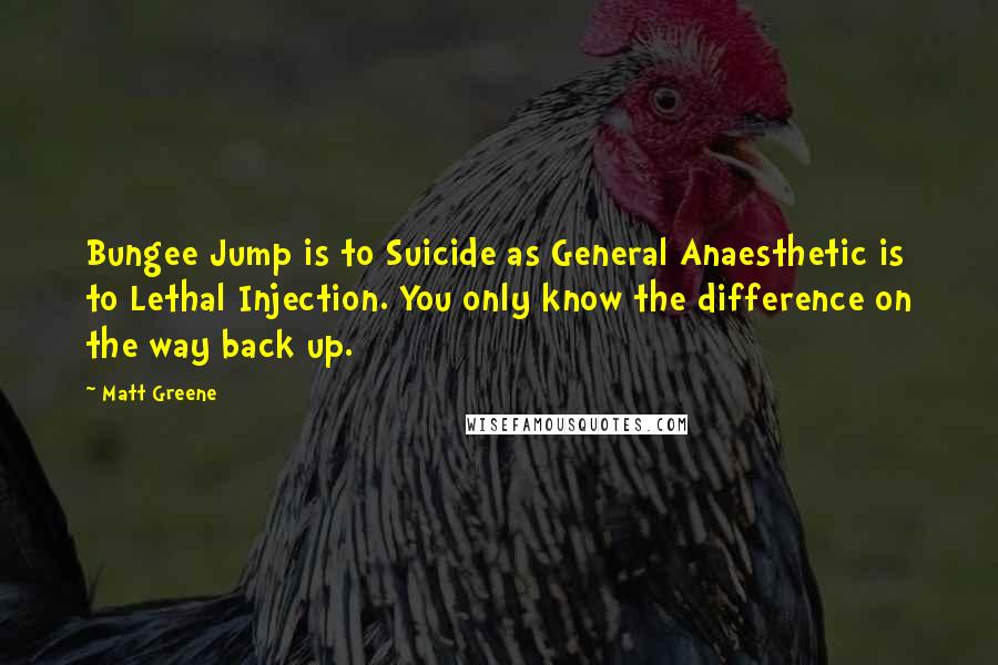 Matt Greene Quotes: Bungee Jump is to Suicide as General Anaesthetic is to Lethal Injection. You only know the difference on the way back up.