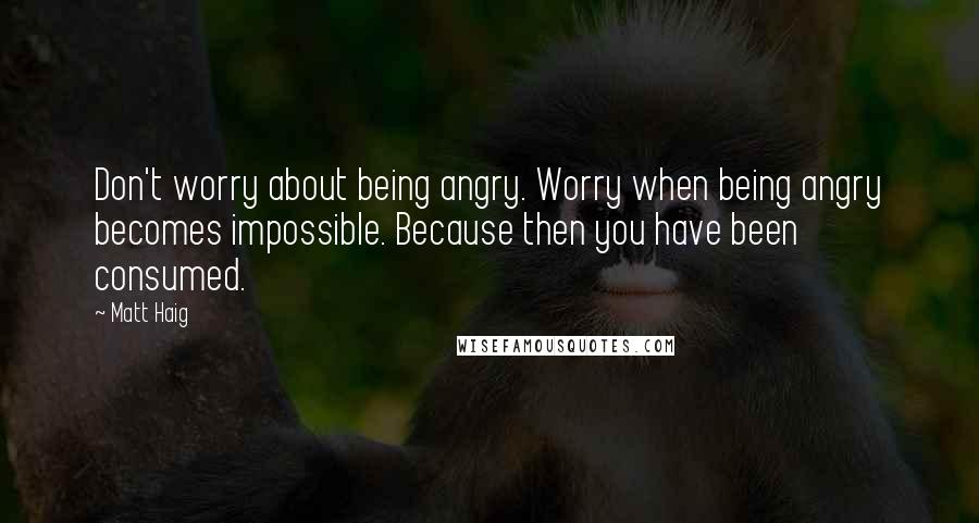 Matt Haig Quotes: Don't worry about being angry. Worry when being angry becomes impossible. Because then you have been consumed.