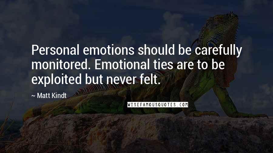 Matt Kindt Quotes: Personal emotions should be carefully monitored. Emotional ties are to be exploited but never felt.