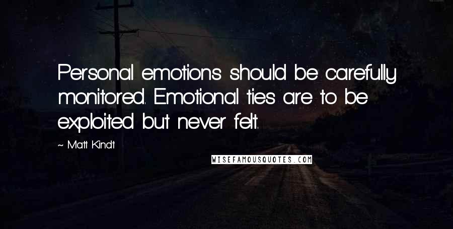 Matt Kindt Quotes: Personal emotions should be carefully monitored. Emotional ties are to be exploited but never felt.