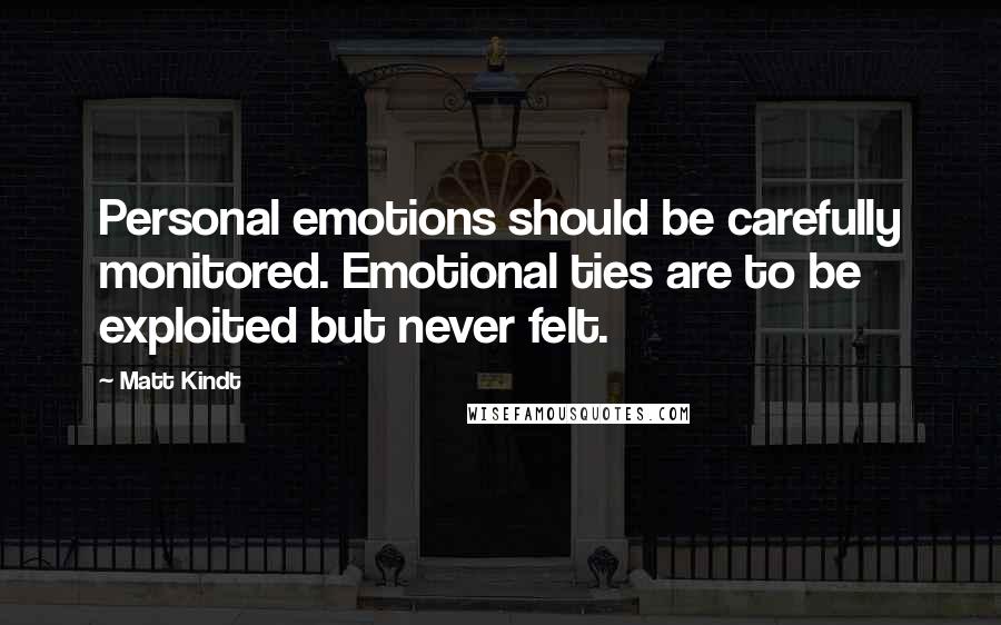 Matt Kindt Quotes: Personal emotions should be carefully monitored. Emotional ties are to be exploited but never felt.