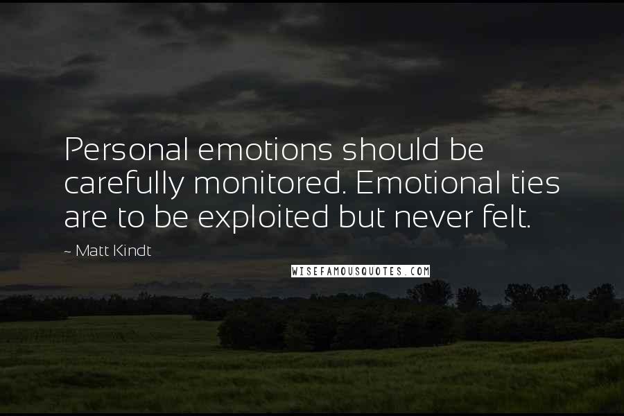Matt Kindt Quotes: Personal emotions should be carefully monitored. Emotional ties are to be exploited but never felt.