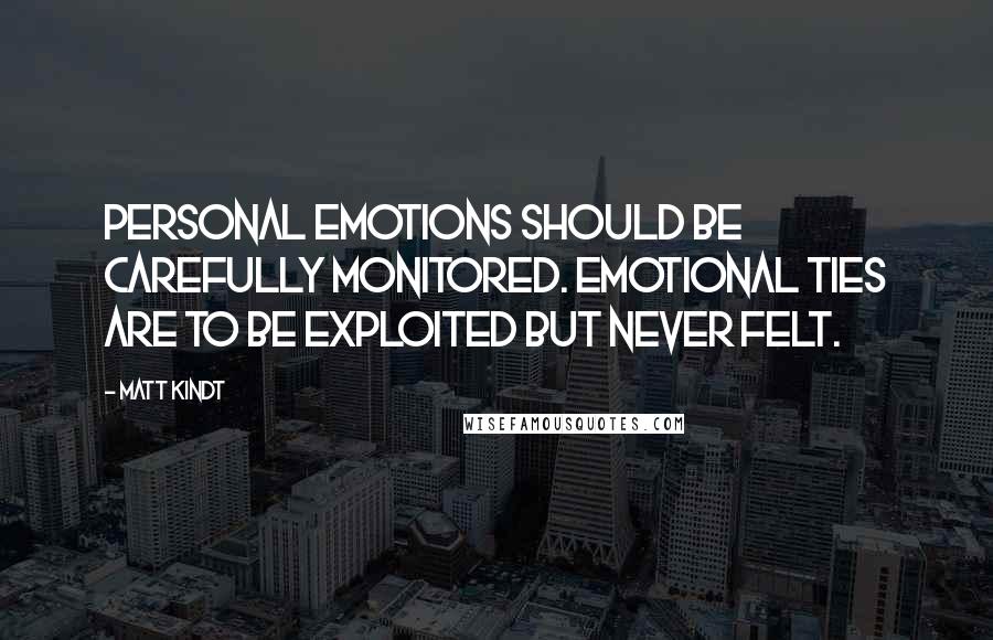 Matt Kindt Quotes: Personal emotions should be carefully monitored. Emotional ties are to be exploited but never felt.