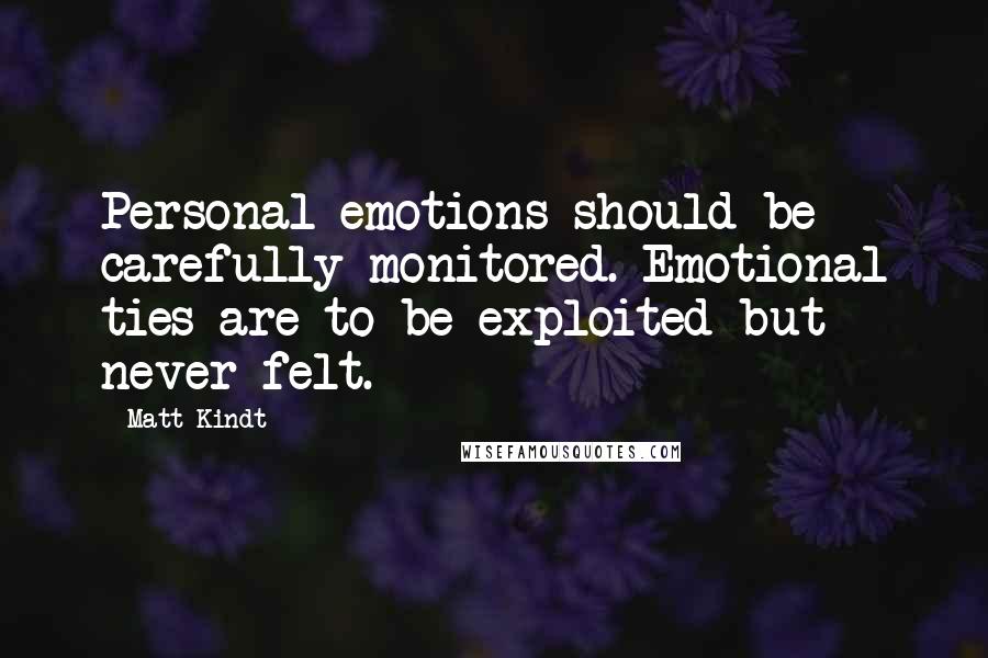 Matt Kindt Quotes: Personal emotions should be carefully monitored. Emotional ties are to be exploited but never felt.