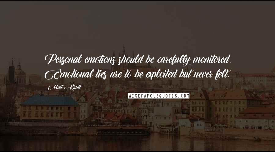 Matt Kindt Quotes: Personal emotions should be carefully monitored. Emotional ties are to be exploited but never felt.