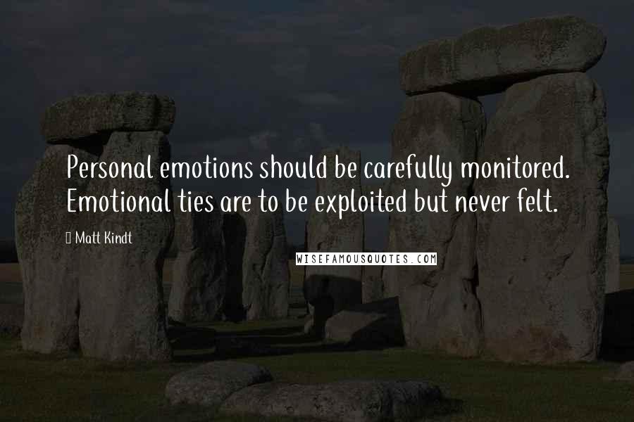 Matt Kindt Quotes: Personal emotions should be carefully monitored. Emotional ties are to be exploited but never felt.