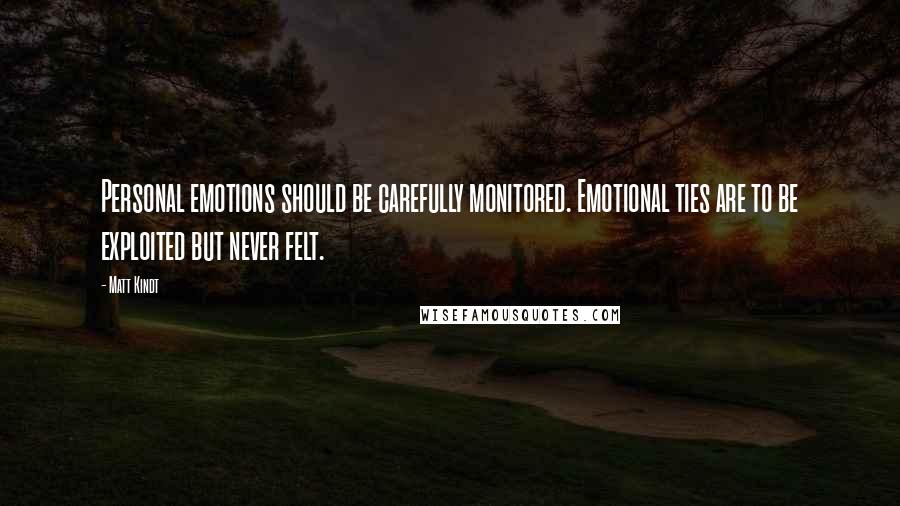 Matt Kindt Quotes: Personal emotions should be carefully monitored. Emotional ties are to be exploited but never felt.