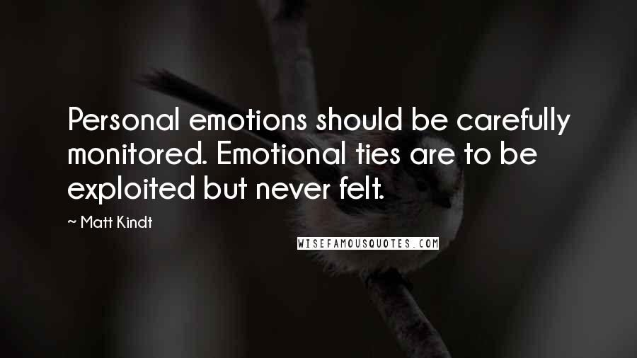 Matt Kindt Quotes: Personal emotions should be carefully monitored. Emotional ties are to be exploited but never felt.