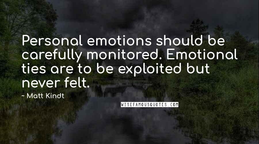Matt Kindt Quotes: Personal emotions should be carefully monitored. Emotional ties are to be exploited but never felt.