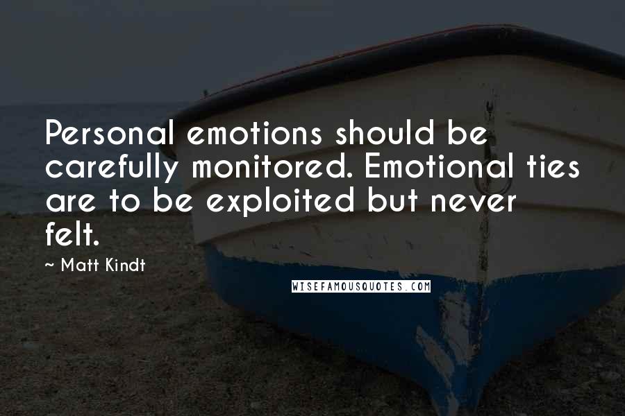 Matt Kindt Quotes: Personal emotions should be carefully monitored. Emotional ties are to be exploited but never felt.