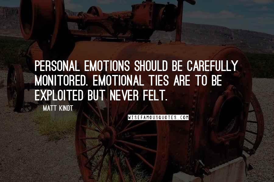 Matt Kindt Quotes: Personal emotions should be carefully monitored. Emotional ties are to be exploited but never felt.