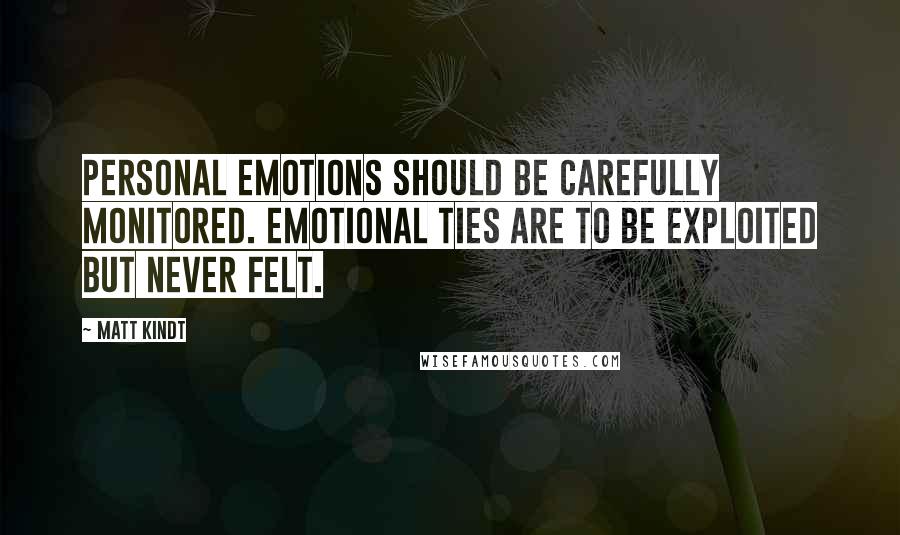 Matt Kindt Quotes: Personal emotions should be carefully monitored. Emotional ties are to be exploited but never felt.