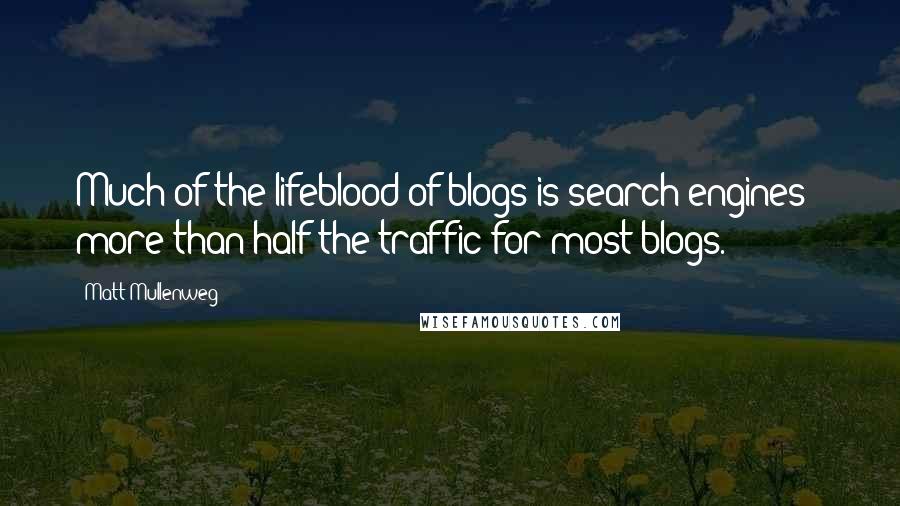 Matt Mullenweg Quotes: Much of the lifeblood of blogs is search engines - more than half the traffic for most blogs.