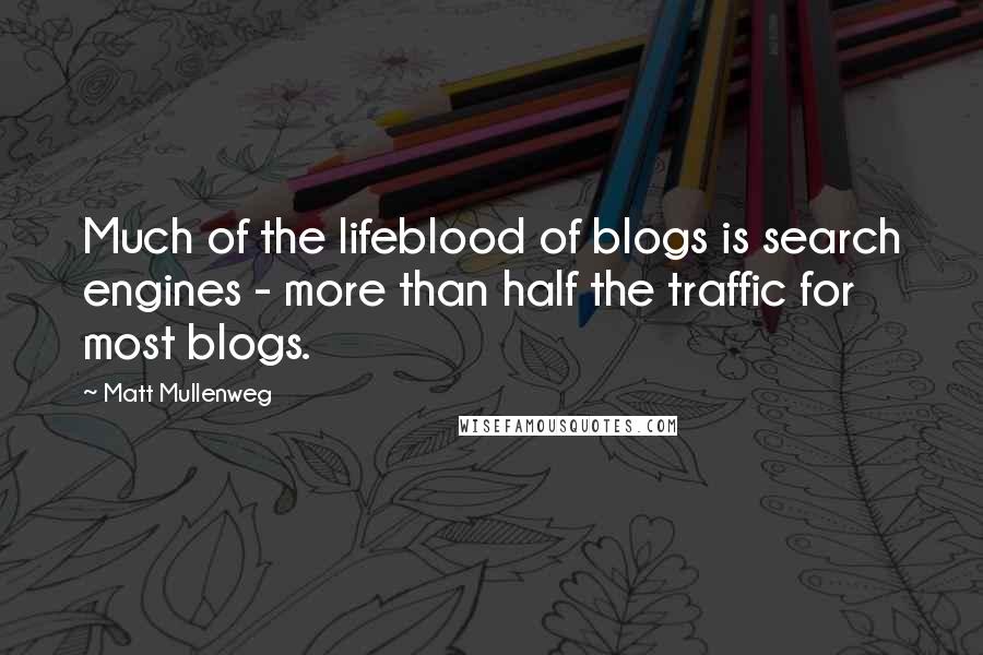 Matt Mullenweg Quotes: Much of the lifeblood of blogs is search engines - more than half the traffic for most blogs.