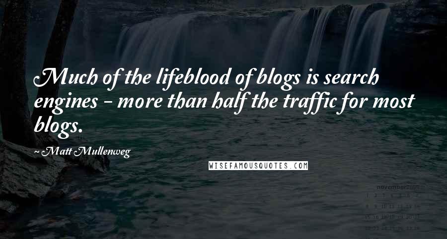 Matt Mullenweg Quotes: Much of the lifeblood of blogs is search engines - more than half the traffic for most blogs.