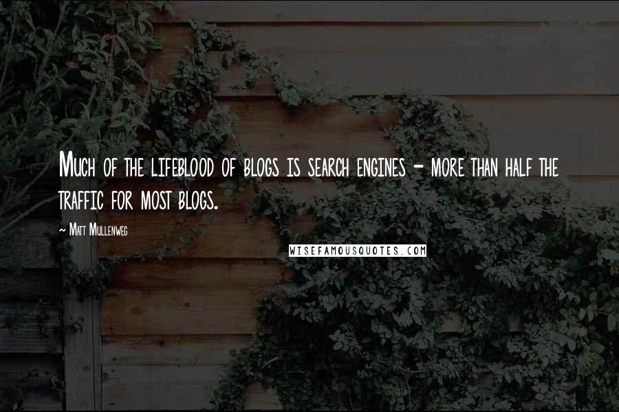 Matt Mullenweg Quotes: Much of the lifeblood of blogs is search engines - more than half the traffic for most blogs.