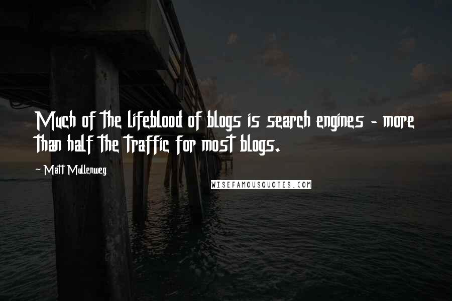 Matt Mullenweg Quotes: Much of the lifeblood of blogs is search engines - more than half the traffic for most blogs.