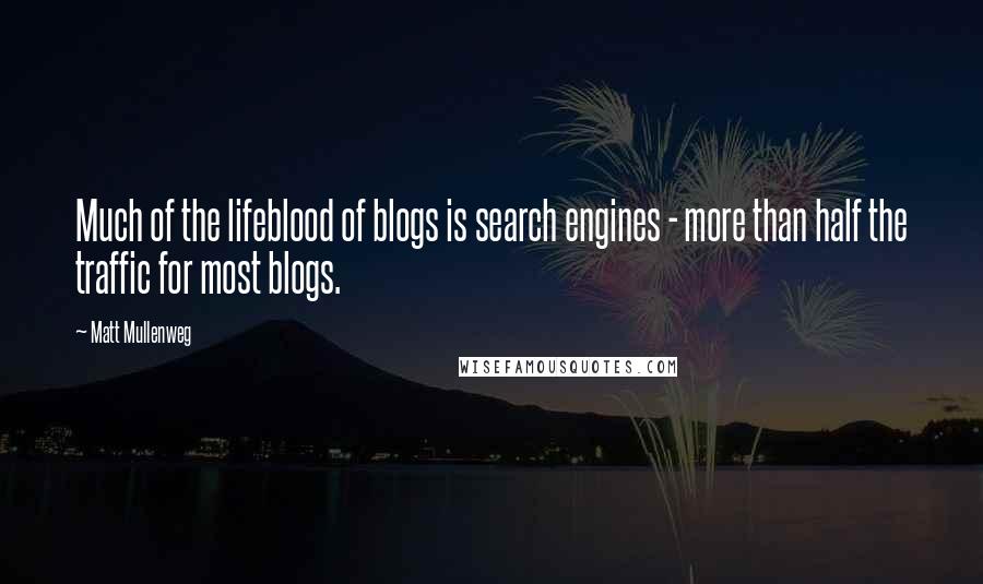 Matt Mullenweg Quotes: Much of the lifeblood of blogs is search engines - more than half the traffic for most blogs.