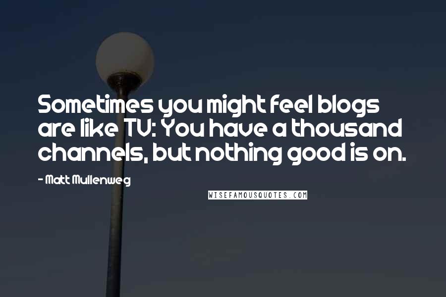 Matt Mullenweg Quotes: Sometimes you might feel blogs are like TV: You have a thousand channels, but nothing good is on.