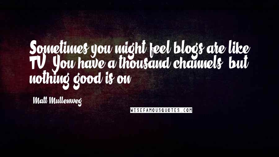 Matt Mullenweg Quotes: Sometimes you might feel blogs are like TV: You have a thousand channels, but nothing good is on.