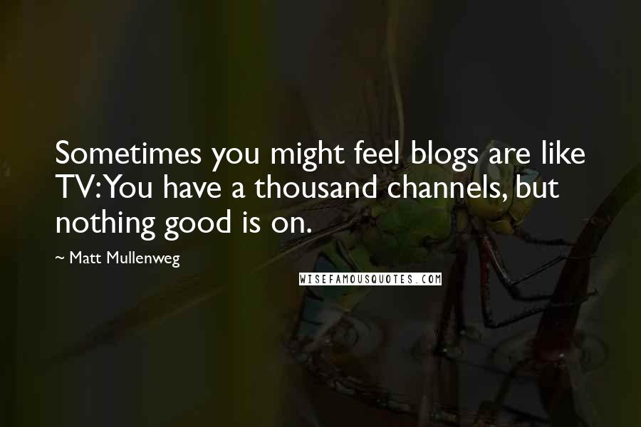 Matt Mullenweg Quotes: Sometimes you might feel blogs are like TV: You have a thousand channels, but nothing good is on.