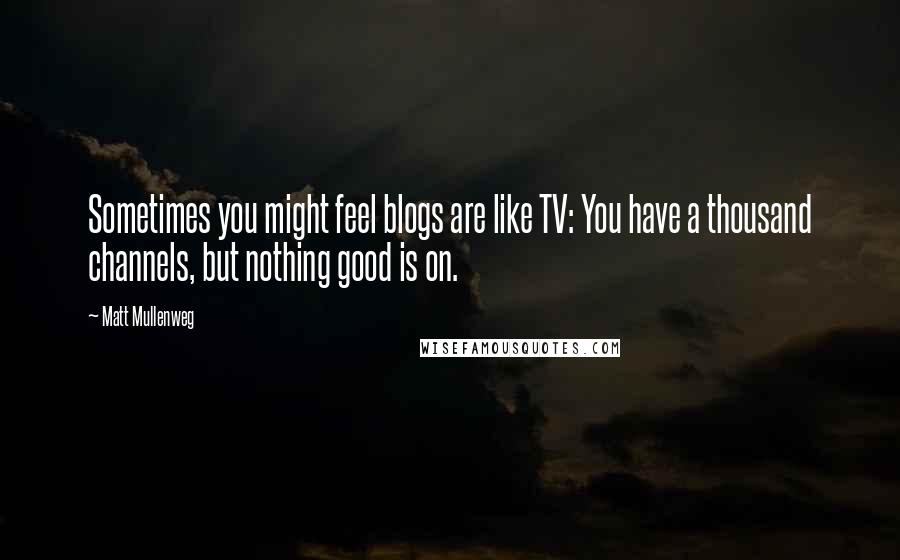 Matt Mullenweg Quotes: Sometimes you might feel blogs are like TV: You have a thousand channels, but nothing good is on.
